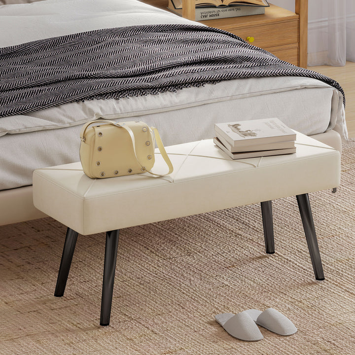 Banco de Pé de Cama Multifuncional Banco de Pé de Cama Moderno Banco de Dormitório com Pés de Aço e Assento Acolchoado Carga Máxima 120 kg Entrada Corredor 100x36x45 cm Creme