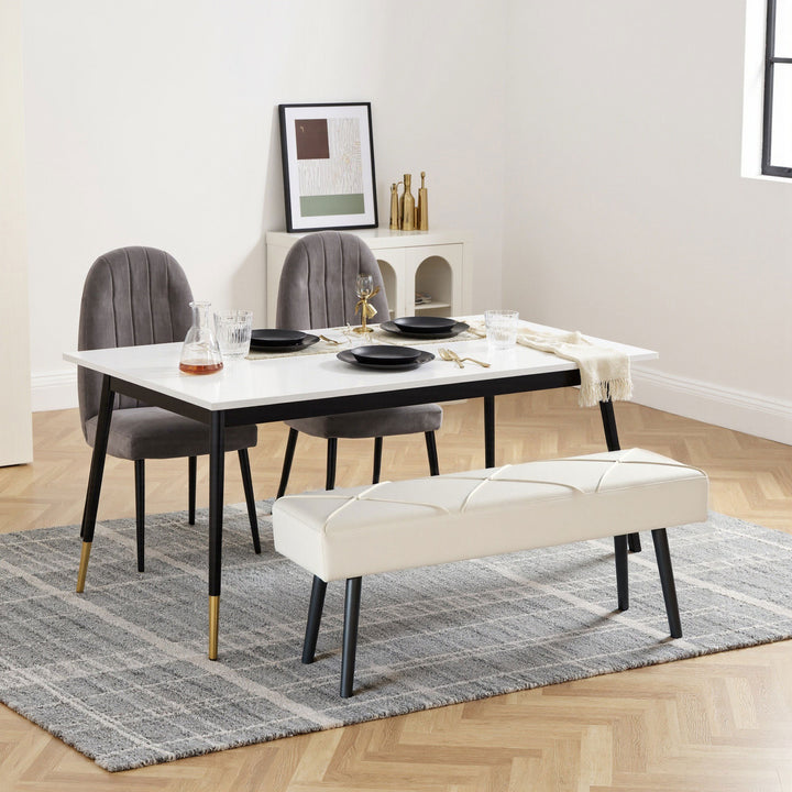 Banco de Pé de Cama Multifuncional Banco de Pé de Cama Moderno Banco de Dormitório com Pés de Aço e Assento Acolchoado Carga Máxima 120 kg Entrada Corredor 100x36x45 cm Creme