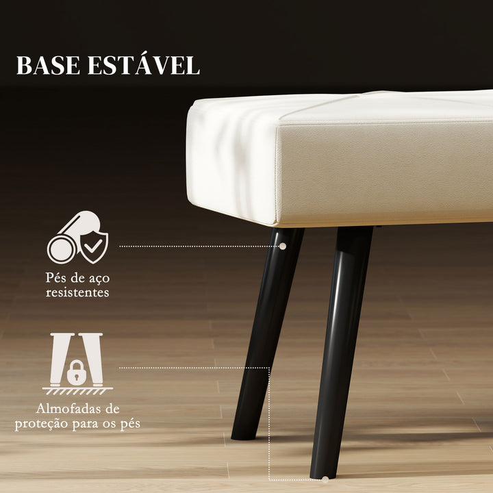 Banco de Pé de Cama Multifuncional Banco de Pé de Cama Moderno Banco de Dormitório com Pés de Aço e Assento Acolchoado Carga Máxima 120 kg Entrada Corredor 100x36x45 cm Creme