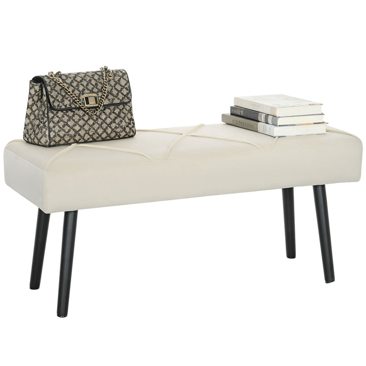 Banco de Pé de Cama Multifuncional Banco de Pé de Cama Moderno Banco de Dormitório com Pés de Aço e Assento Acolchoado Carga Máxima 120 kg Entrada Corredor 100x36x45 cm Creme
