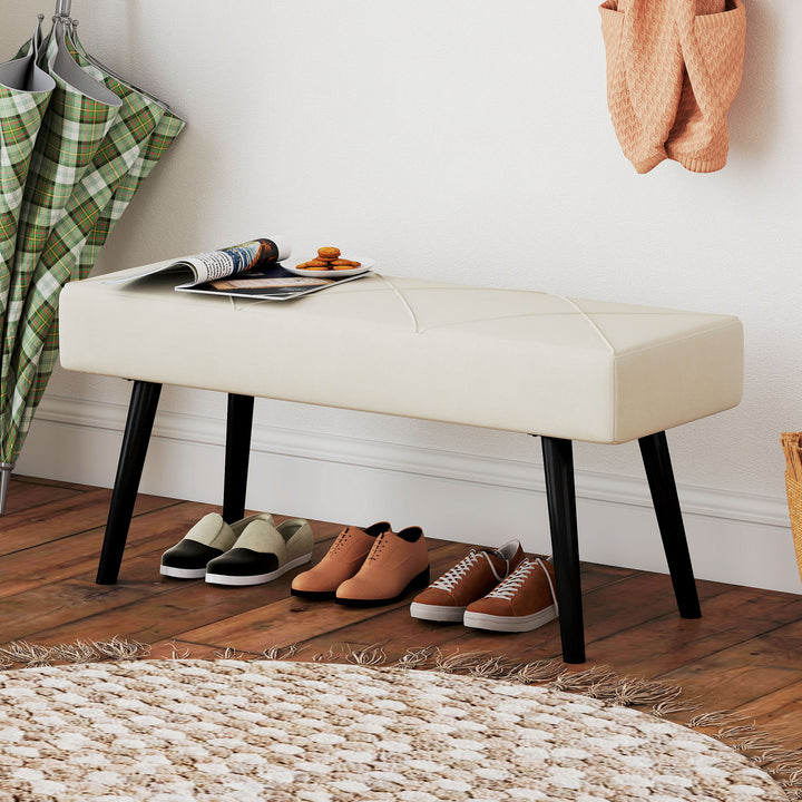 Banco de Pé de Cama Multifuncional Banco de Pé de Cama Moderno Banco de Dormitório com Pés de Aço e Assento Acolchoado Carga Máxima 120 kg Entrada Corredor 100x36x45 cm Creme