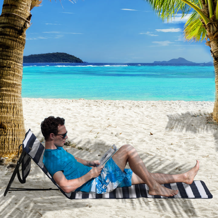 Conjunto de 2 Esteiras de Praia Dobrável Esteiras Acolchoadas com Encosto Reclinável e Bolsa de Transporte para Jardim Campismo 142x51x40 cm Branco e Azul