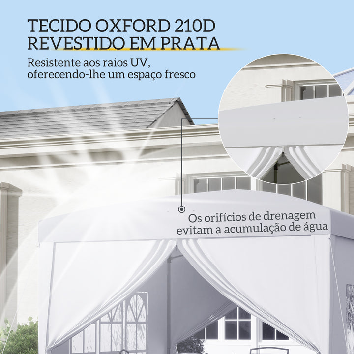 Tenda de Jardim com Paredes Laterais Amovíveis Janelas Porta com Zíper e Bolsa de Transporte 295x295x196-258 cm Branco
