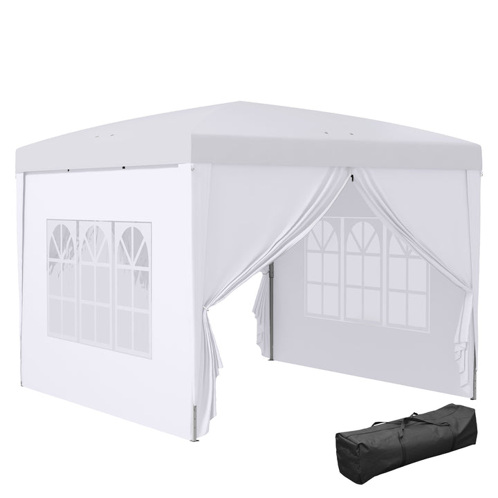 Tenda de Jardim com Paredes Laterais Amovíveis Janelas Porta com Zíper e Bolsa de Transporte 295x295x196-258 cm Branco