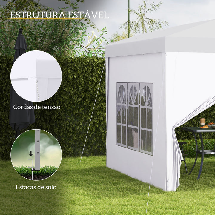 Tenda de Jardim com Paredes Laterais Amovíveis Janelas Porta com Zíper e Bolsa de Transporte 295x295x196-258 cm Branco