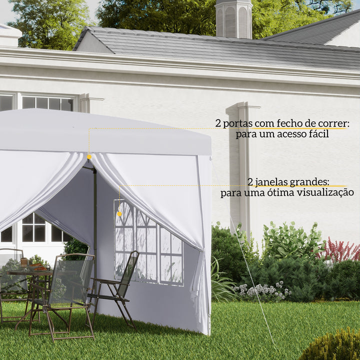 Tenda de Jardim com Paredes Laterais Amovíveis Janelas Porta com Zíper e Bolsa de Transporte 295x295x196-258 cm Branco