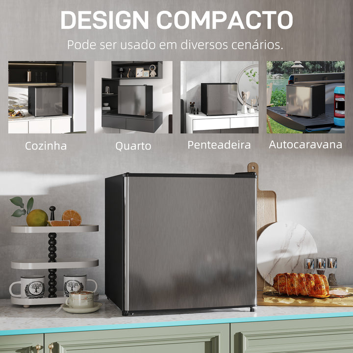 Mini Frigorífico Silencioso 46L Classe F Frigorífico Pequeno com Temperatura Ajustável e Porta Reversível para Sala de Estar Dormitório Escritório 48x44x49 cm Prata