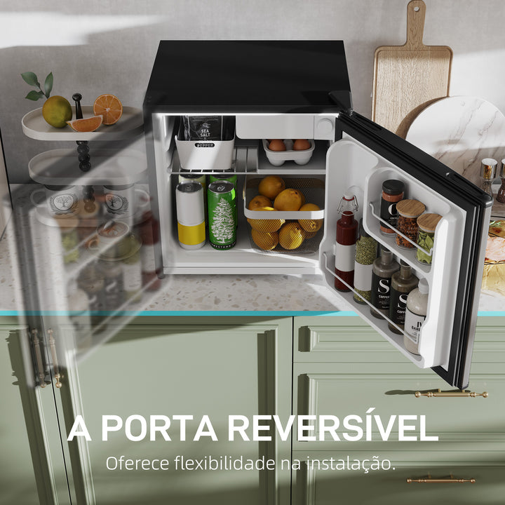 Mini Frigorífico Silencioso 46L Classe F Frigorífico Pequeno com Temperatura Ajustável e Porta Reversível para Sala de Estar Dormitório Escritório 48x44x49 cm Prata