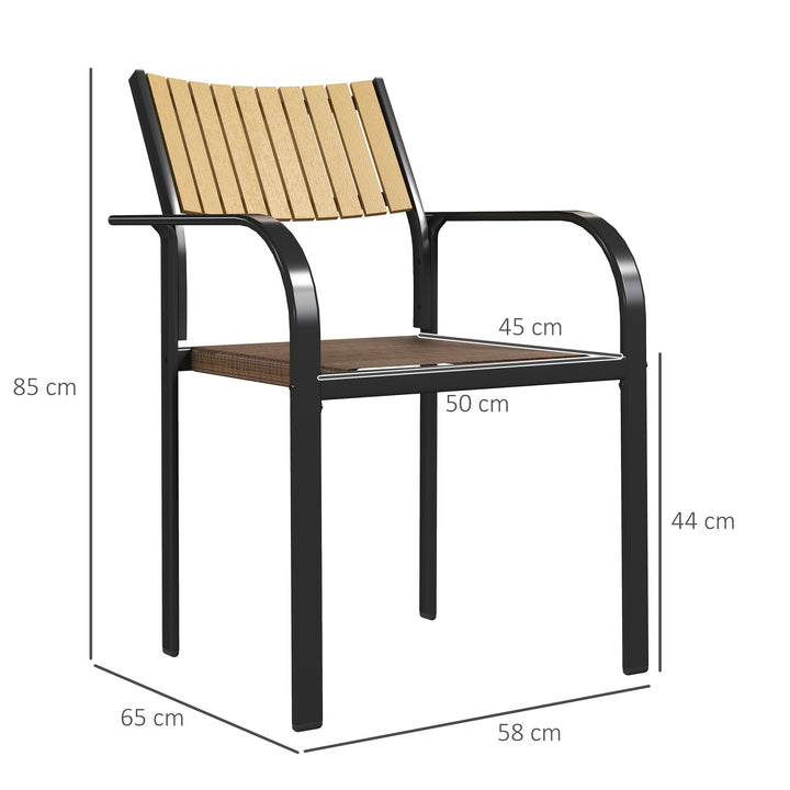 Conjunto de 4 Cadeiras de Jardim Cadeiras de Exterior Empilháveis Cadeiras de Jantar com Tecido Transpirável Estrutura de Aço Apoios de Braço e Encosto 58x65x85 cm Marrom