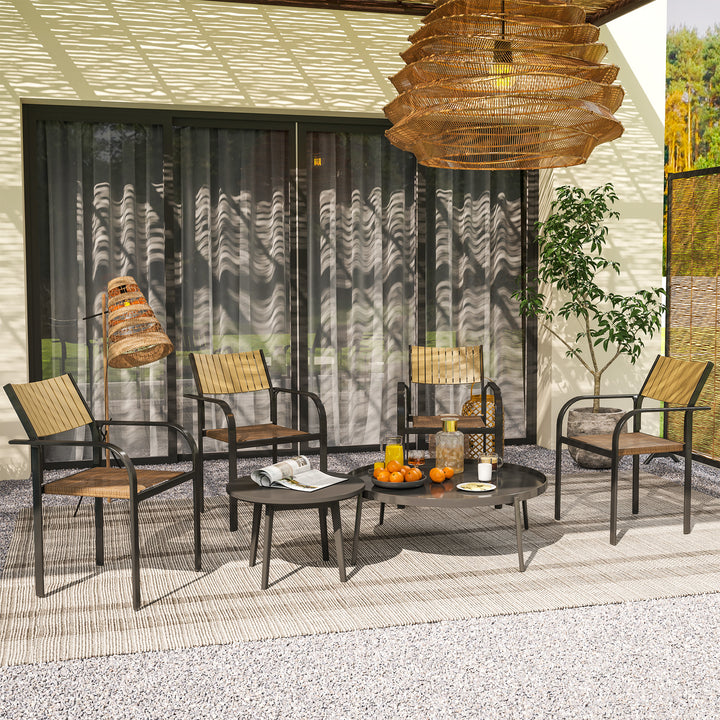 Conjunto de 4 Cadeiras de Jardim Cadeiras de Exterior Empilháveis Cadeiras de Jantar com Tecido Transpirável Estrutura de Aço Apoios de Braço e Encosto 58x65x85 cm Marrom