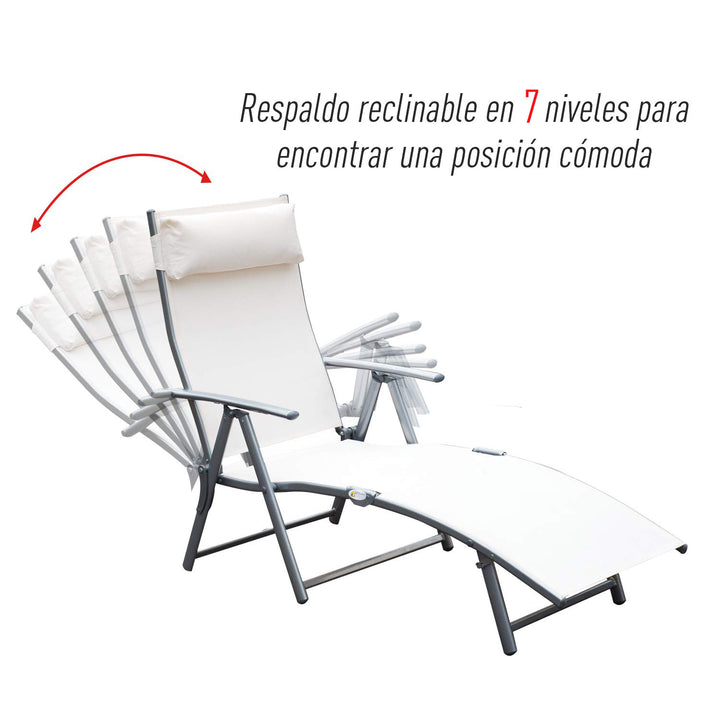 Espreguiçadeira Dobrável Encosto Ajustável para 7 Níveis com Travesseiro Resistente ao Textilene Relaxar na Piscina Exterior Terraço Camping 137x63,5x100,5 cm cm Aço