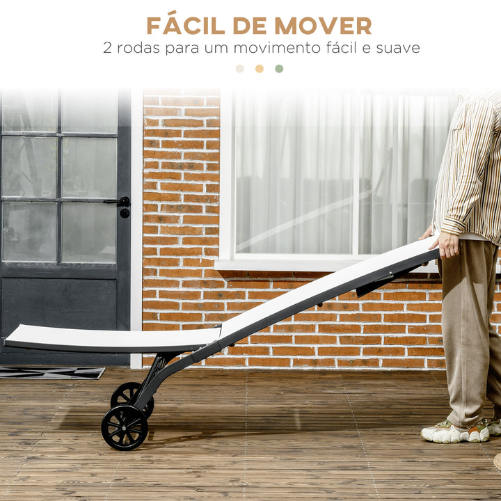 Conjunto de 2 Espreguiçadeiras Reclináveis de Jardim Espreguiçadeiras de Alumínio para Exterior com Encosto Ajustável em 5 Níveis e Rodas para Praia Piscina 165x66x102cm Bege