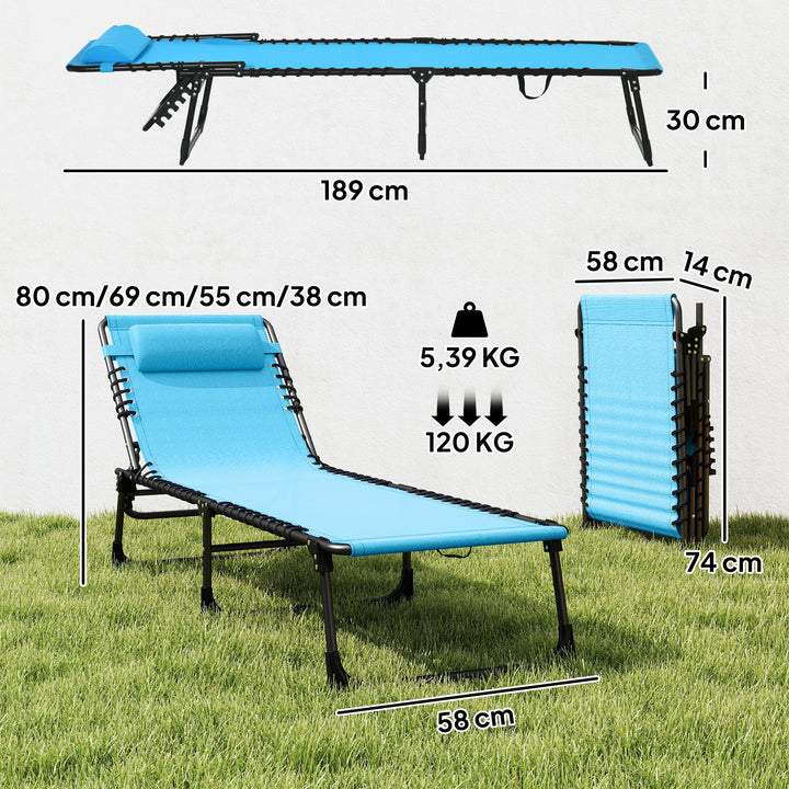 Espreguiçadeira de jardim dobrável e ajustável com 3 posições sistema de laço Estrutura de Aço 197x58x76 cm azul claro