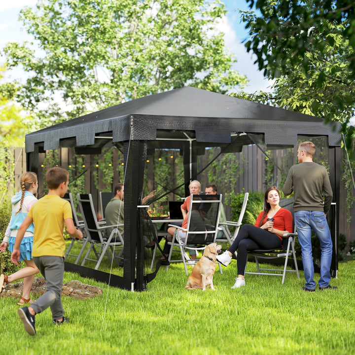 Tenda de Jardim 4x3 m Tenda Dobrável de Exterior com 4 Mosqueteiras Laterais 2 Portas com Fecho de Correr e 8 Orifícios de Drenagem para Pátio Praia Cinza