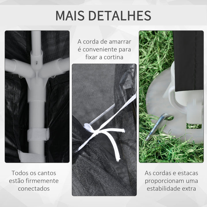 Tenda de Jardim 4x3 m Tenda Dobrável de Exterior com 4 Mosqueteiras Laterais 2 Portas com Fecho de Correr e 8 Orifícios de Drenagem para Pátio Praia Cinza