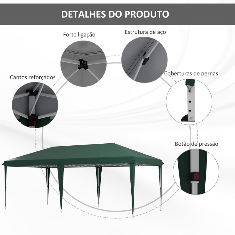 Tenda para Festas 6x3 m Tenda de Jardim com Altura Ajustável em 3 Níveis Bolsa de Transporte Estrutura de Aço Anti-UV para Pátio Campismo Verde