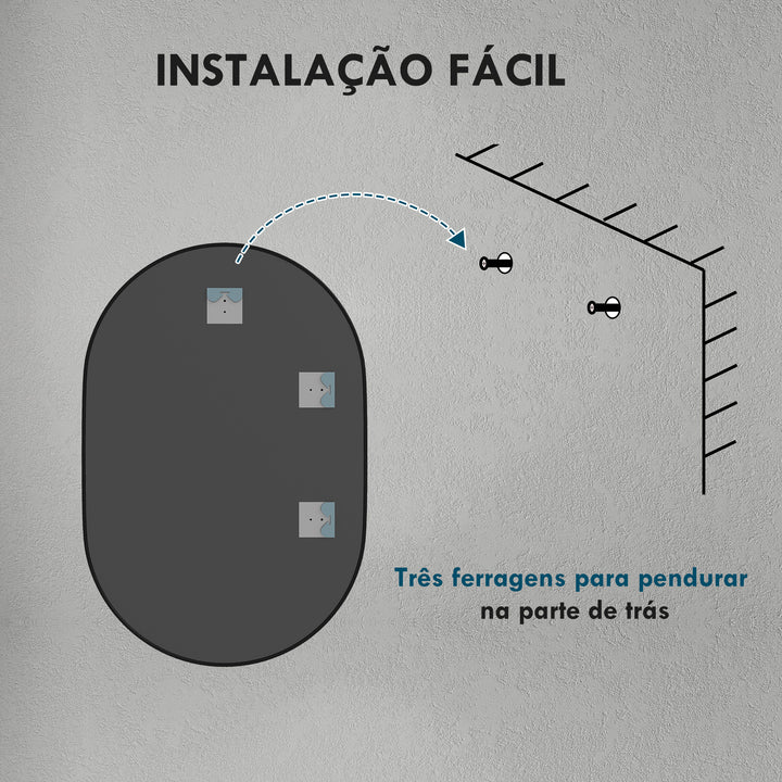 Espelho Casa de Banho Ovalado 60x90 cm Espelho Decorativo de Parede com Estrutura de Alumínio para Sala de Estar Entrada Corredor Horizontal ou Vertical Preto