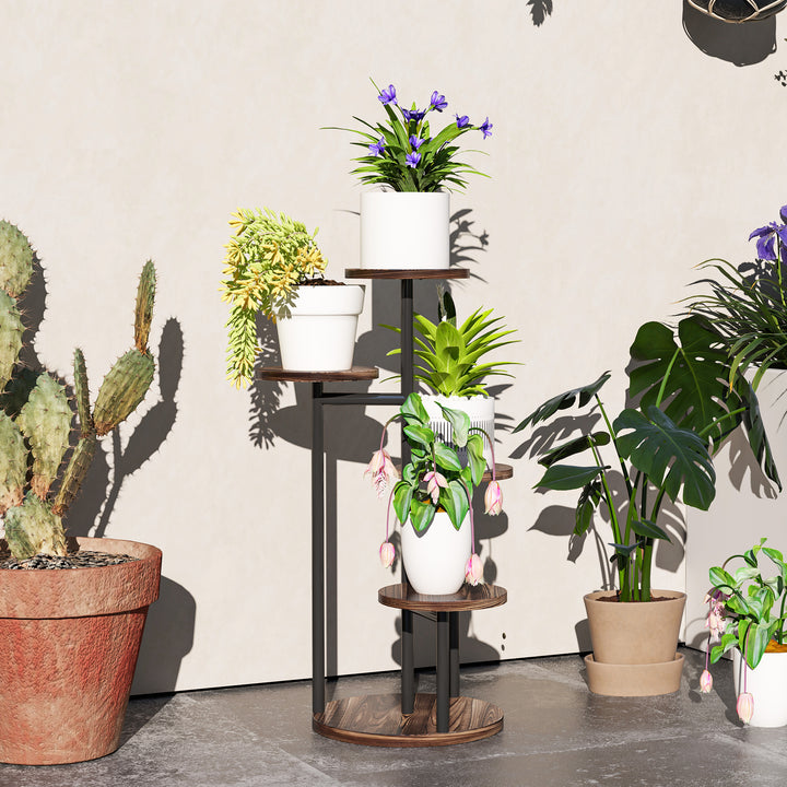 Suporte para Plantas de 5 Níveis Suporte para Plantas de Madeira e Aço com 5 Prateleiras Redondas Suporte para Vasos de Flores para Interior e Exterior 43x43x70 cm Madeira