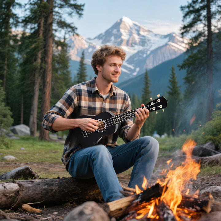 Ukelele de 21 Polegada para Iniciantes com Cordas de Nylon 53X17,5X6,2 cm Preto