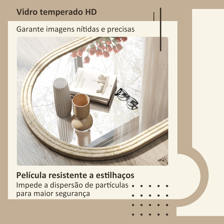 Espelho de Parede Arqueado Espelho de Casa de Banho 50x70 cm com Moldura de Imitação de Pedra Estilo Moderno para Sala Quarto Entrada e Corredor Bege