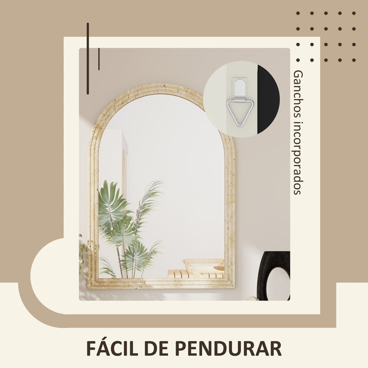 Espelho de Parede Arqueado Espelho de Casa de Banho 50x70 cm com Moldura de Imitação de Pedra Estilo Moderno para Sala Quarto Entrada e Corredor Bege