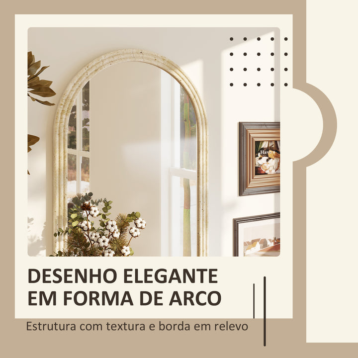 Espelho de Parede Arqueado Espelho de Casa de Banho 50x70 cm com Moldura de Imitação de Pedra Estilo Moderno para Sala Quarto Entrada e Corredor Bege