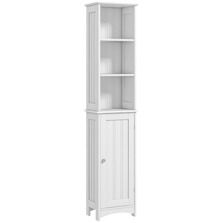 Coluna Casa de Banho Armário Alto Auxiliar para Casa de Banho com 3 Compartimentos de Armazenamento Porta e Prateleiras Ajustáveis 34x23x165cm Branco