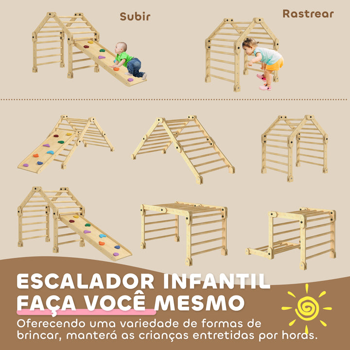 Escalada para Crianças 3 em 1 Estrutura de Escalada Dobrável para Crianças de 18-48 Meses com Rampa para Escorregar ou Escalar Jogo de Aprendizagem 175x70x89 cm Multicor