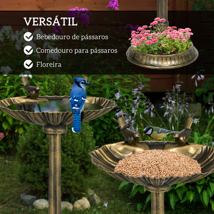 Banho para Pássaros de Jardim ao Ar Livre Altura 81 cm Alimentador para Pássaros com Base Pedestal, Design em Concha e Acabamento Envelhecido, Leve e Resistente Bebedouro para Aves Bronze