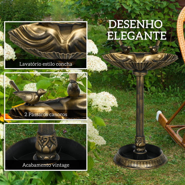 Banho para Pássaros de Jardim ao Ar Livre Altura 81 cm Alimentador para Pássaros com Base Pedestal, Design em Concha e Acabamento Envelhecido, Leve e Resistente Bebedouro para Aves Bronze