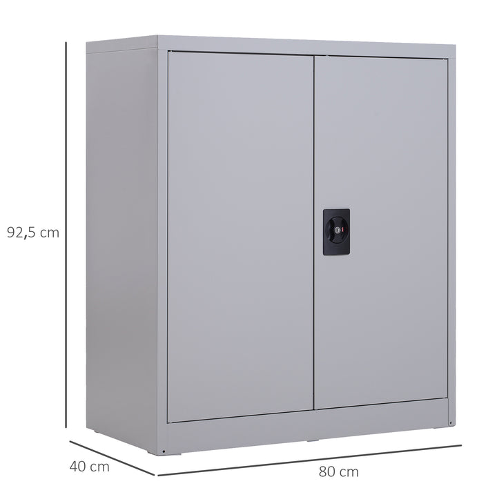 Armário de Escritório Metálico Arquivador de Escritório com 2 Portas Fechadura Prateleira Ajustável Armário Metálico para Sala de Estar Estúdio 80x40x92,5 cm Cinza