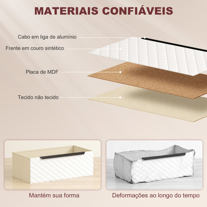 Cómoda com 4 Gavetas de Tecido Cómoda para Quarto Frentes com Padrão de Diamante Móvel de Arrumação para Sala de Estar Escritório Closet 59,5,5x30x92,5 cm Madeira e Branco