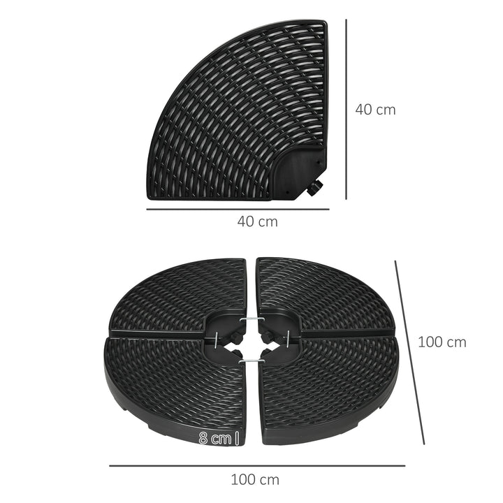 Base para Chapéu de Sol de 4 Peças Suporte para Chapéu de Sol Recarregável com Areia 68 kg ou Água 52 kg para Jardim Pátio ou Terraço Preto