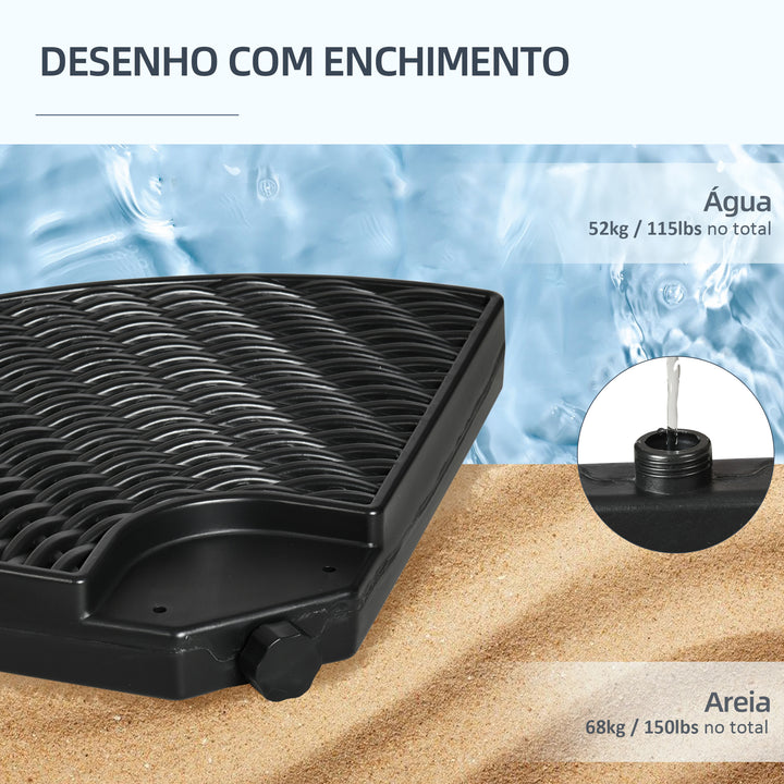 Base para Chapéu de Sol de 4 Peças Suporte para Chapéu de Sol Recarregável com Areia 68 kg ou Água 52 kg para Jardim Pátio ou Terraço Preto