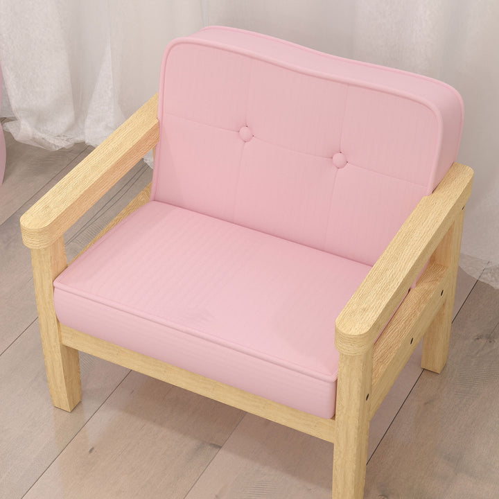 Poltrona Infantil Sofá para Crianças acima de 3 Anos com Tecido Suave de Veludo Cotelê Estrutura de Madeira Assento e Encosto Acolchoados Apoio de Braços Suporta 45 kg 46,5x44x45 cm Rosa