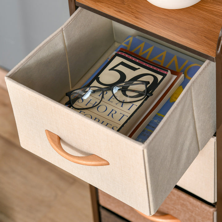 Cómoda de Tecido com 4 Cestos Removíveis e Dobráveis Base Elevada Móvel de Armazenamento para Dormitório Sala de Estar 31x29x99cm Multicor