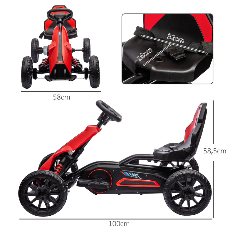 Go Kart Carro Elétrico para Crianças de 3 a 8 Anos Kart a Bateria 12V Velocidade Ajustável 3-5 km/h e Cinto de Segurança Carga 30 kg para Exterior 100x58x58,5 cm Vermelho