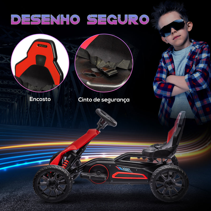 Go Kart Carro Elétrico para Crianças de 3 a 8 Anos Kart a Bateria 12V Velocidade Ajustável 3-5 km/h e Cinto de Segurança Carga 30 kg para Exterior 100x58x58,5 cm Vermelho