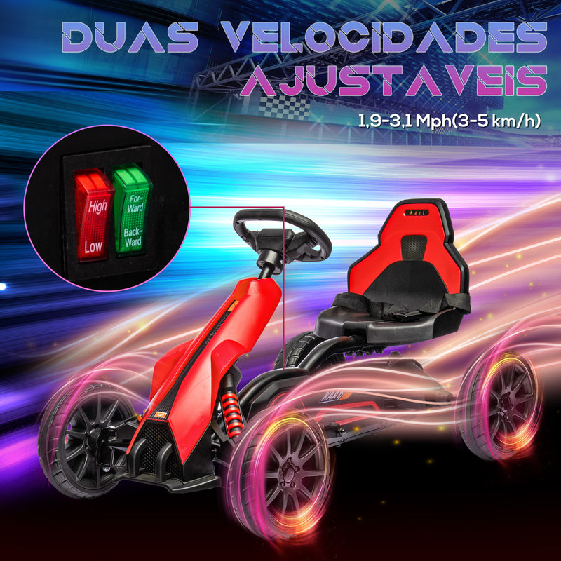 Go Kart Carro Elétrico para Crianças de 3 a 8 Anos Kart a Bateria 12V Velocidade Ajustável 3-5 km/h e Cinto de Segurança Carga 30 kg para Exterior 100x58x58,5 cm Vermelho