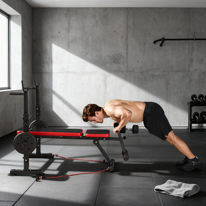 Banco de Musculação Multifuncional Carga 420 kg Com Suporte para Barras e Encosto Ajustável Ideal para Treino Completo em Casa 147x109x122 cm Preto