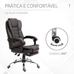 Cadeira de Escritório Reclinável Cadeira de Escritório com Apoio para os Pés Cadeira Executiva Giratória com Altura Ajustável Estofada em PU e Apoio para os Braços 64,5x69x109-117 cm Marrom