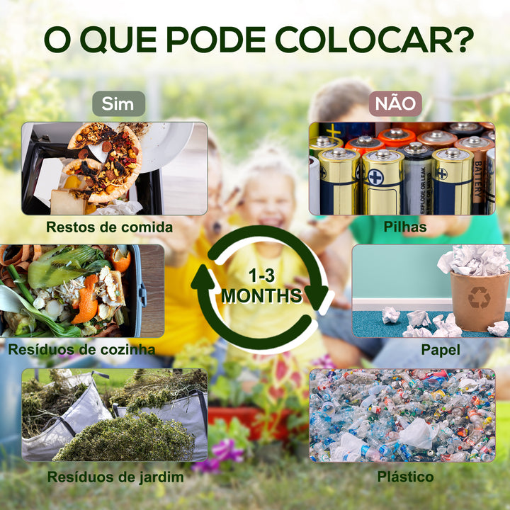 Compostor Giratório de 65L Recipiente de Compostagem de Jardim com Câmera Dupla Aberturas de Ventilação e Pés de Aço 60x49x77 cm Preto