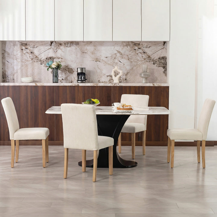 Conjunto de 4 Cadeiras de Jantar Cadeiras Modernas para Cozinha Encosto Alto Estofadas em Veludo Assento Acolchoado Pés de Madeira 44x56x90 cm Bege