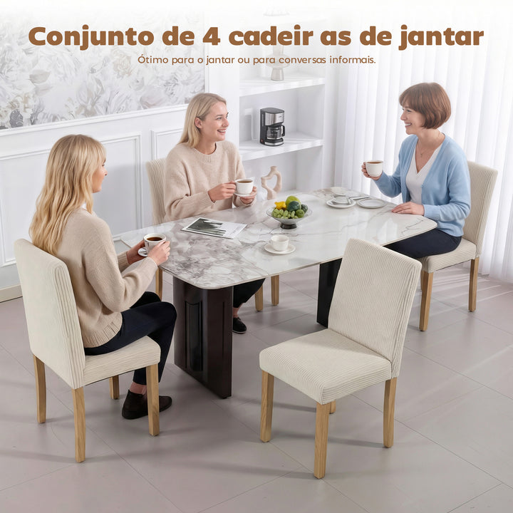 Conjunto de 4 Cadeiras de Jantar Cadeiras Modernas para Cozinha Encosto Alto Estofadas em Veludo Assento Acolchoado Pés de Madeira 44x56x90 cm Bege