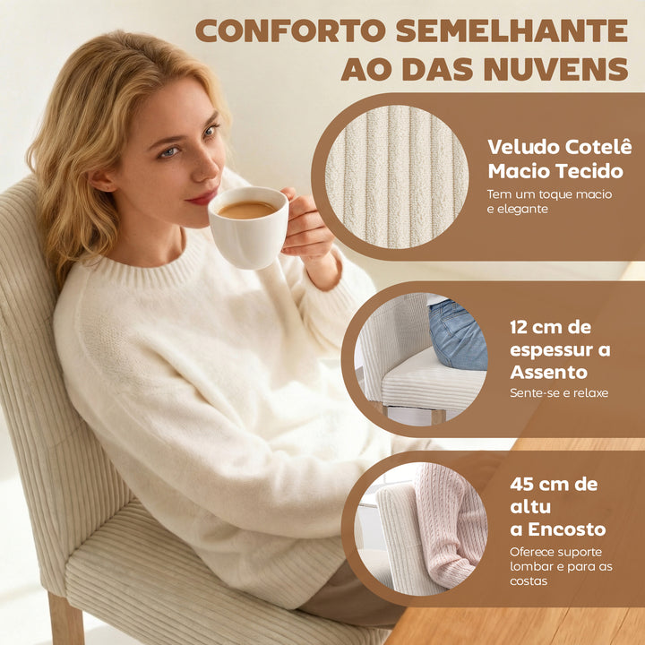 Conjunto de 4 Cadeiras de Jantar Cadeiras Modernas para Cozinha Encosto Alto Estofadas em Veludo Assento Acolchoado Pés de Madeira 44x56x90 cm Bege