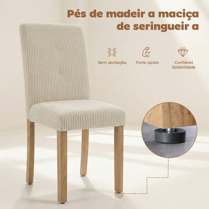 Conjunto de 4 Cadeiras de Jantar Cadeiras Modernas para Cozinha Encosto Alto Estofadas em Veludo Assento Acolchoado Pés de Madeira 44x56x90 cm Bege