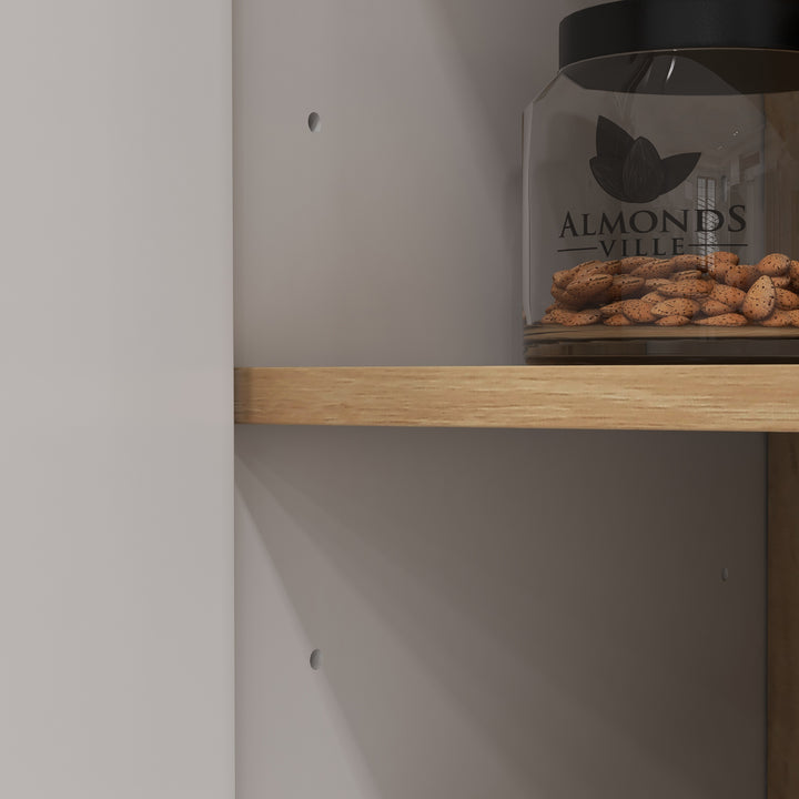 Armário de Cozinha Móvel Auxiliar de Cozinha com 4 Portas Bancada para Micro-Ondas Prateleiras Ajustáveis Orifício para Cabos e Pés de Madeira Estilo Moderno 80x40x178 cm Branco