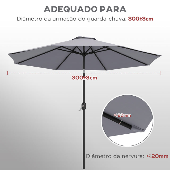 Toldo de Substituição para Chapéu de Sol de 3 m Toldo de Substituição para Chapéu de Sol de Pátio com Ventilação Superior para Exterior Cinza