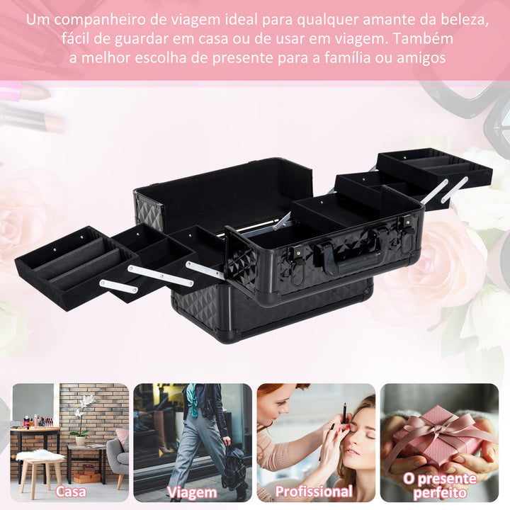 Mala para Maquilhagem Caixa de Beleza Portátil 4 Níveis 35.5x20x25.5cm Preto