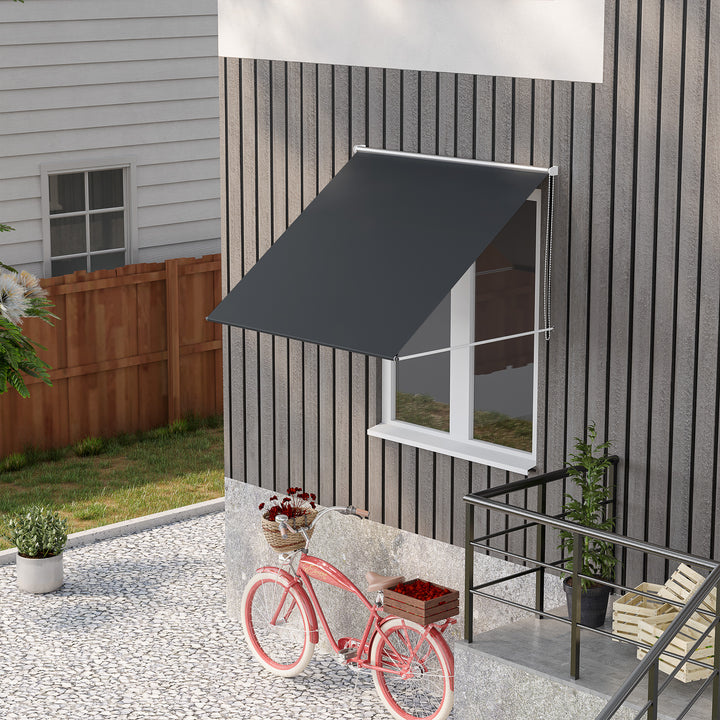 Toldo Retrátil para Janela 150x120 cm Toldo Manual de Exterior com Estrutura de Alumínio Ângulo de Inclinação Ajustável Anti-UV e Impermeável Cinza Escuro